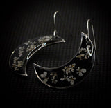 Boho Botanical Crescent Moon Earrings with Pressed Flowers