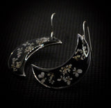 Boho Botanical Crescent Moon Earrings with Pressed Flowers