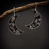 Boho Botanical Crescent Moon Earrings with Pressed Flowers
