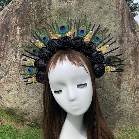 Rose Goddess Crown Spiked Halo Headband Met Gala Sunburst Headpiece