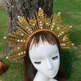 Rose Goddess Crown Spiked Halo Headband Met Gala Sunburst Headpiece