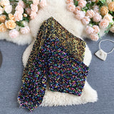 She's a Star One Shoulder Puff Sleeve Short Sequinned Top