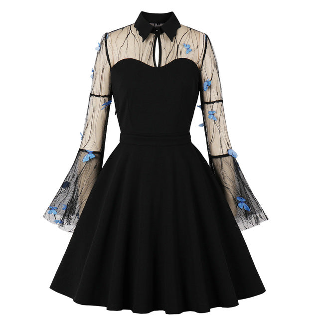 Sabrina Butterfly Flare Sleeve 90s Witch Midi Dresses