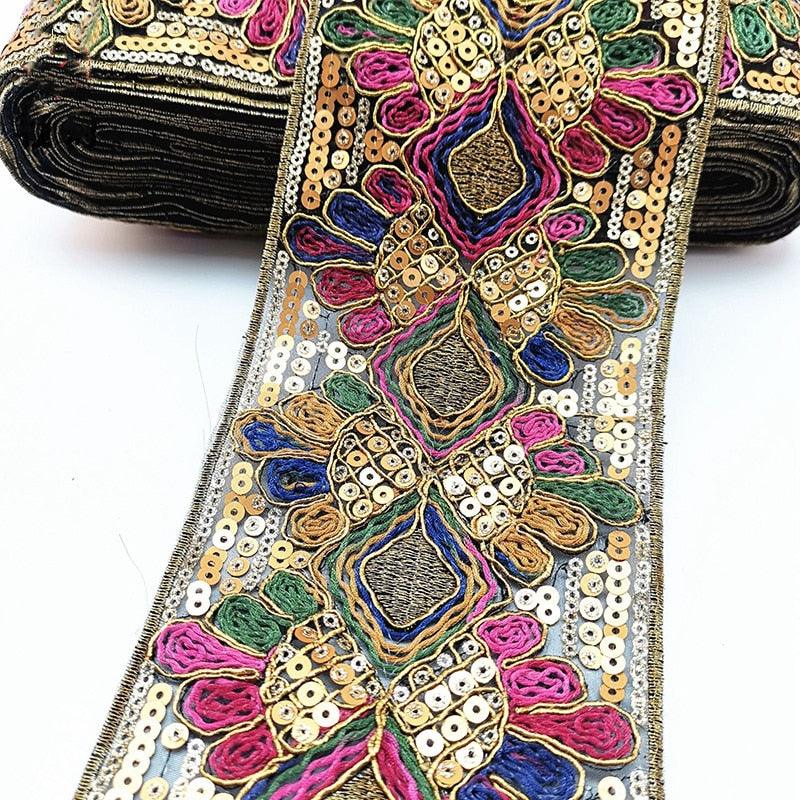 1 Yard Sequin Lace Trim Embroidered Ribbons Handmade Sewing Supplies - Woodland Gatherer
