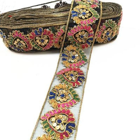 1 Yard Sequin Lace Trim Embroidered Ribbons Handmade Sewing Supplies - Woodland Gatherer