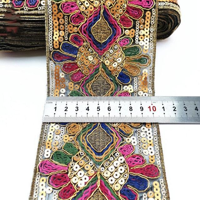 1 Yard Sequin Lace Trim Embroidered Ribbons Handmade Sewing Supplies - Woodland Gatherer