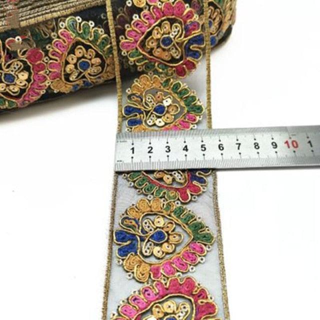 1 Yard Sequin Lace Trim Embroidered Ribbons Handmade Sewing Supplies - Woodland Gatherer