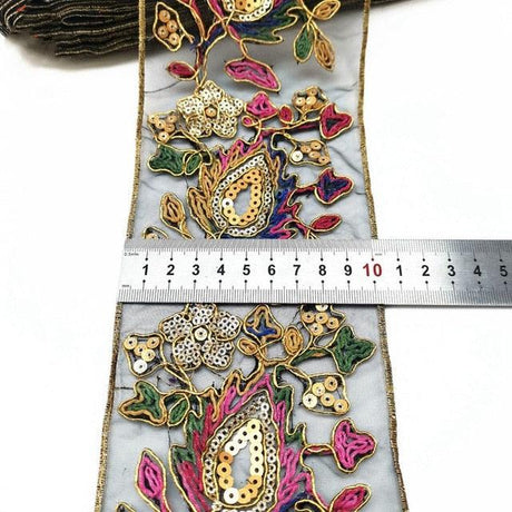 1 Yard Sequin Lace Trim Embroidered Ribbons Handmade Sewing Supplies - Woodland Gatherer