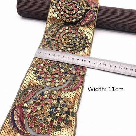 1 Yard Sequin Lace Trim Embroidered Ribbons Handmade Sewing Supplies - Woodland Gatherer