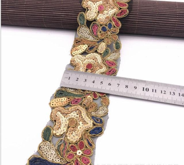 1 Yard Sequin Lace Trim Embroidered Ribbons Handmade Sewing Supplies - Woodland Gatherer