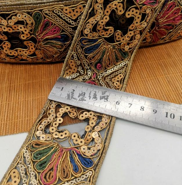 1 Yard Sequin Lace Trim Embroidered Ribbons Handmade Sewing Supplies - Woodland Gatherer