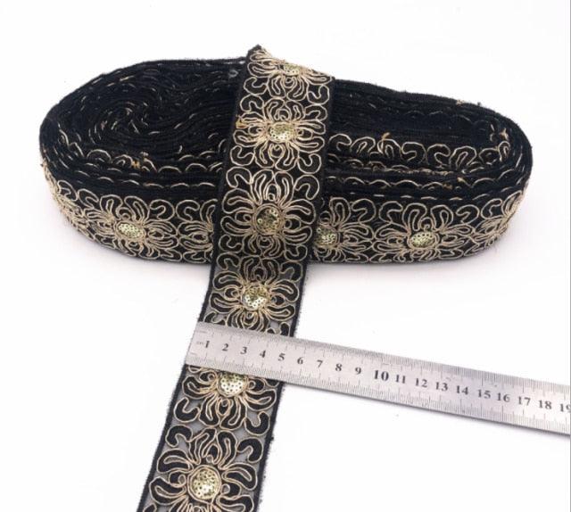 1 Yard Sequin Lace Trim Embroidered Ribbons Handmade Sewing Supplies - Woodland Gatherer