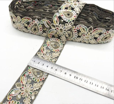 1 Yard Sequin Lace Trim Embroidered Ribbons Handmade Sewing Supplies - Woodland Gatherer