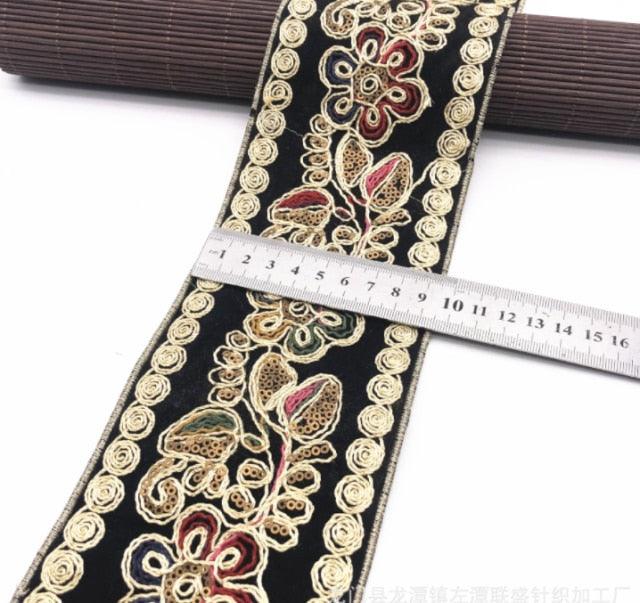 1 Yard Sequin Lace Trim Embroidered Ribbons Handmade Sewing Supplies - Woodland Gatherer