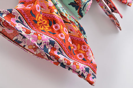 Boho Vintage  Floral Print Short Kimono Blouse