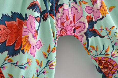 Boho Vintage  Floral Print Short Kimono Blouse