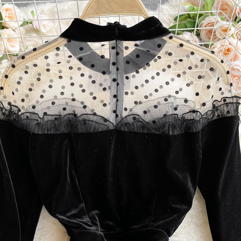 Vintage Black Va-Va Velvet Trumpet Dress