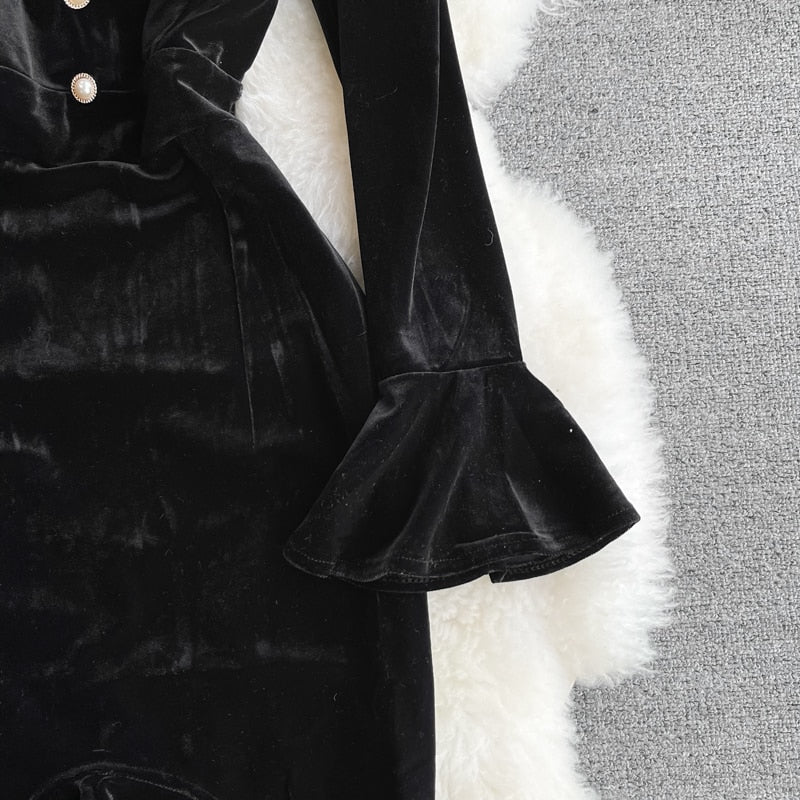 Vintage Black Va-Va Velvet Trumpet Dress