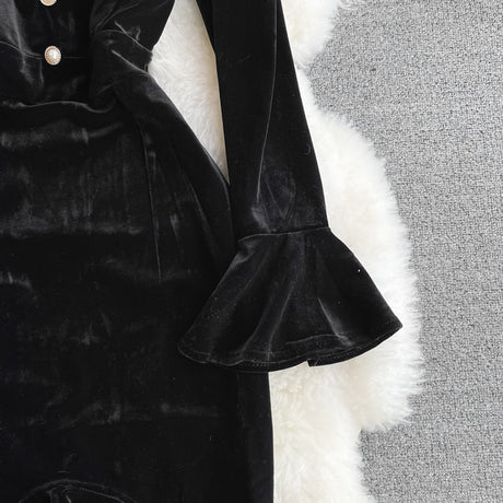 Vintage Black Va-Va Velvet Trumpet Dress