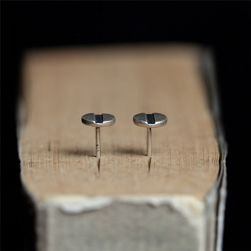 Flat Head Screw 925 Sterling Silver Stud Earrings