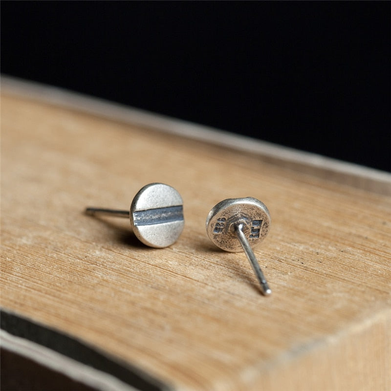 Flat Head Screw 925 Sterling Silver Stud Earrings