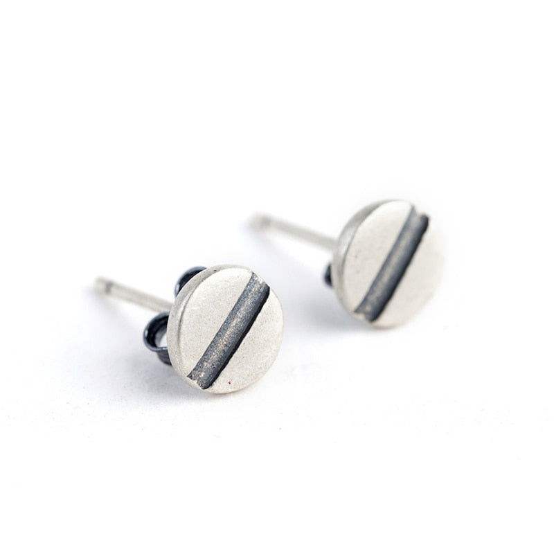 Flat Head Screw 925 Sterling Silver Stud Earrings