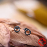 Round Stud Earrings Oxidized Black 925 Sterling Silver