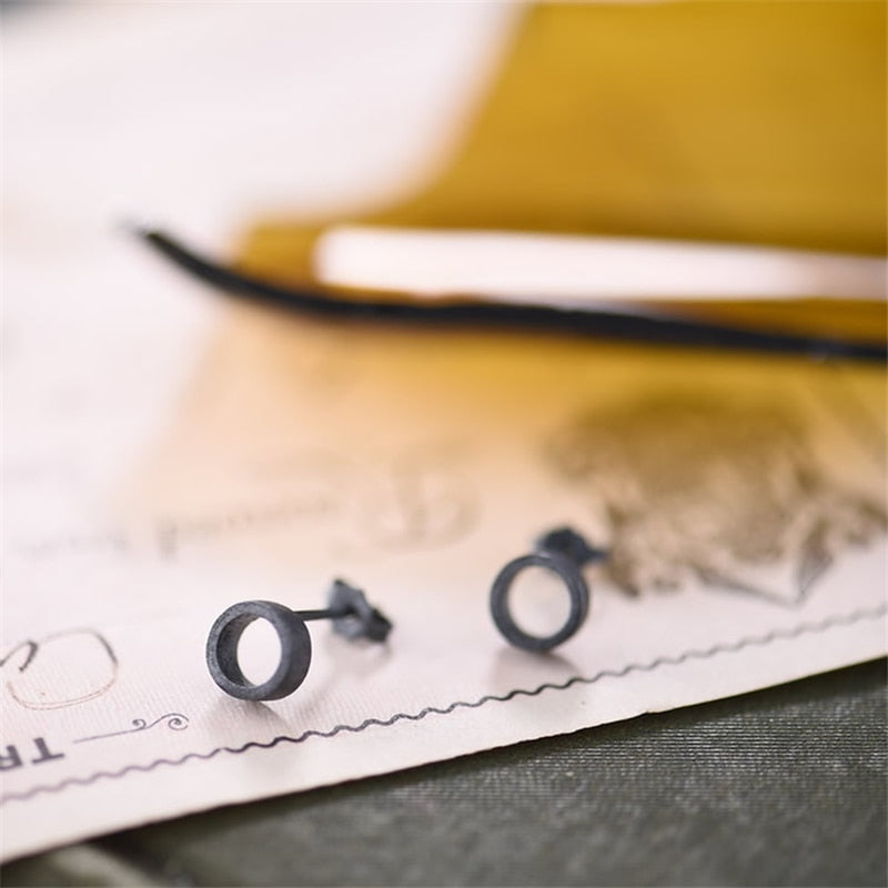 Round Stud Earrings Oxidized Black 925 Sterling Silver