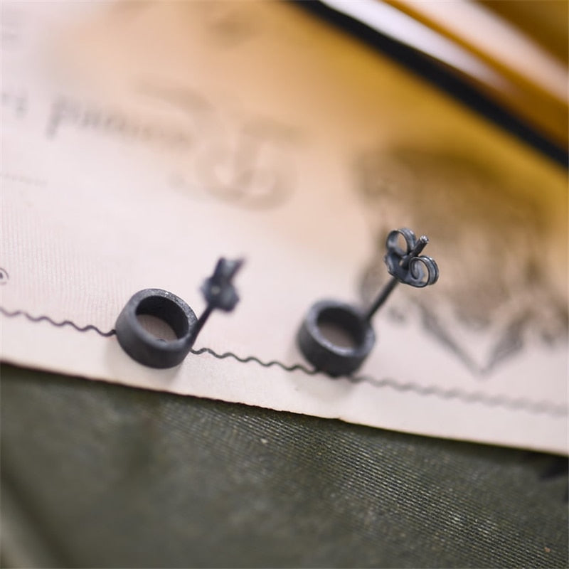Round Stud Earrings Oxidized Black 925 Sterling Silver