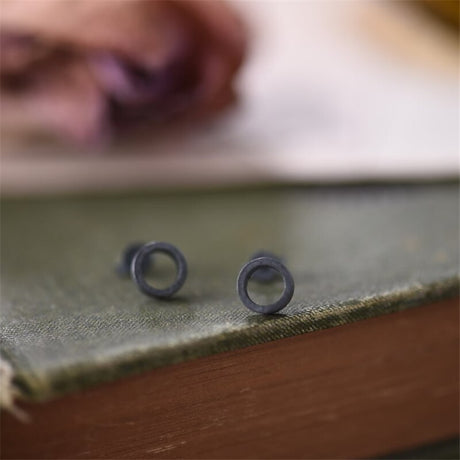 Round Stud Earrings Oxidized Black 925 Sterling Silver