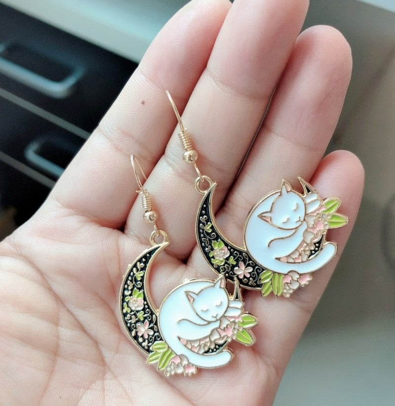 Cats in the Cradle Crescent Moon Earrings