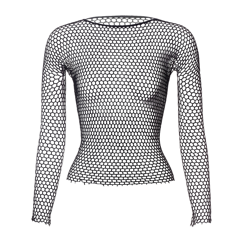 Fishnet Mesh Long Sleeve Tops