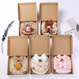 4Pcs/Gift Box Set Floral Baby Bib Headband Hair Band Food Grade Silicone Beads Pacifier Clip Chain