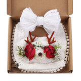 4Pcs/Gift Box Set Floral Baby Bib Headband Hair Band Food Grade Silicone Beads Pacifier Clip Chain