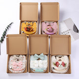 4Pcs/Gift Box Set Floral Baby Bib Headband Hair Band Food Grade Silicone Beads Pacifier Clip Chain