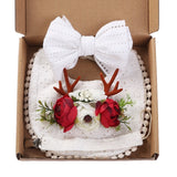 4Pcs/Gift Box Set Floral Baby Bib Headband Hair Band Food Grade Silicone Beads Pacifier Clip Chain