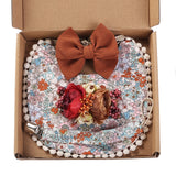 4Pcs/Gift Box Set Floral Baby Bib Headband Hair Band Food Grade Silicone Beads Pacifier Clip Chain