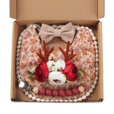4Pcs/Gift Box Set Floral Baby Bib Headband Hair Band Food Grade Silicone Beads Pacifier Clip Chain