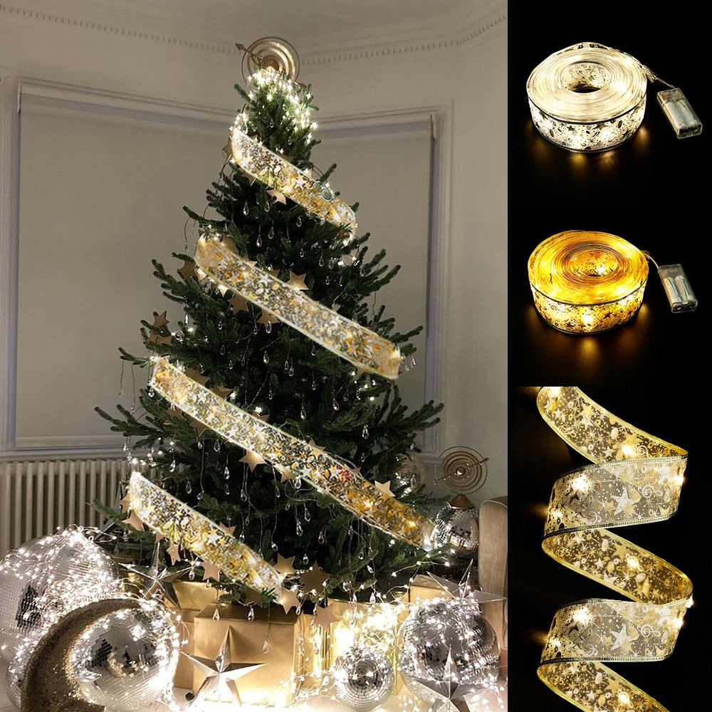 Christmas Fairy Lights Ribbon Bows With 50 LED 5M