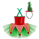 Girls Christmas Concert Performance Costume Leotard Tutu Dress with Headband