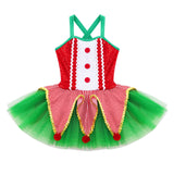 Girls Christmas Concert Performance Costume Leotard Tutu Dress with Headband