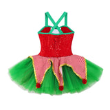 Girls Christmas Concert Performance Costume Leotard Tutu Dress with Headband