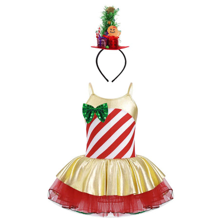 Girls Christmas Concert Performance Costume Leotard Tutu Dress with Headband