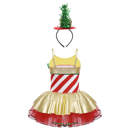 Girls Christmas Concert Performance Costume Leotard Tutu Dress with Headband