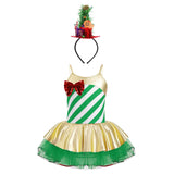 Girls Christmas Concert Performance Costume Leotard Tutu Dress with Headband