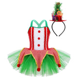 Girls Christmas Concert Performance Costume Leotard Tutu Dress with Headband