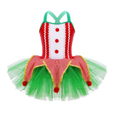 Girls Christmas Concert Performance Costume Leotard Tutu Dress with Headband