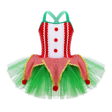 Girls Christmas Concert Performance Costume Leotard Tutu Dress with Headband