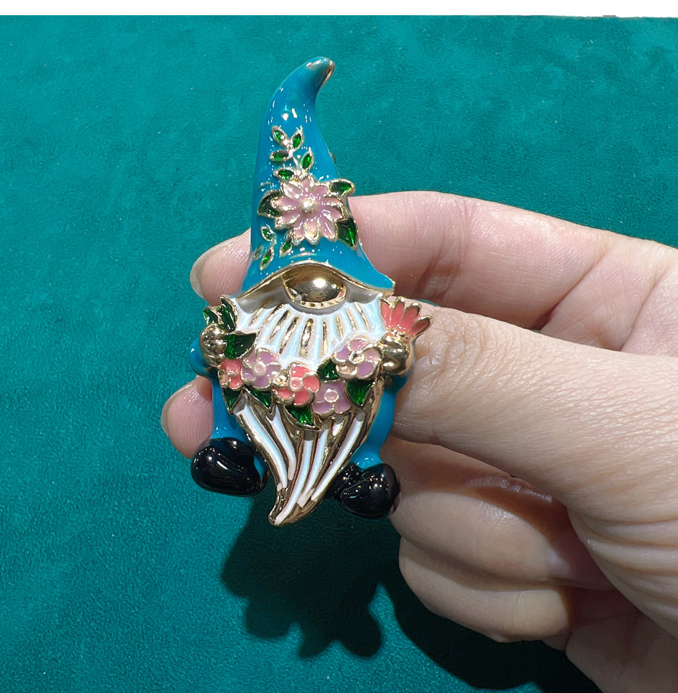 Morgan the One-Eyed Blue Gnome Enamel Brooch Pin
