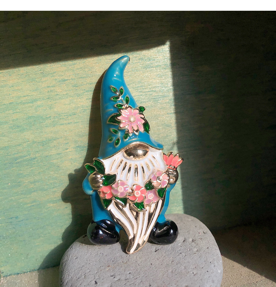 Morgan the One-Eyed Blue Gnome Enamel Brooch Pin